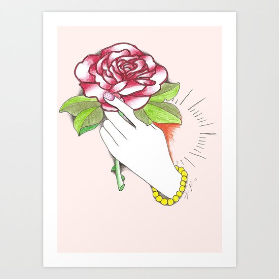 Hand Hold Rose Art Print