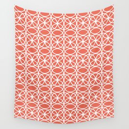 Pantone Living Coral and White Rings, Circle Heaven 2, Overlapping Ring Design - Digital Artwork Wall Tapestry