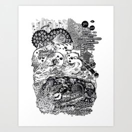 Downtown Art Print | Typography, Comic, Illustration, Black and White 