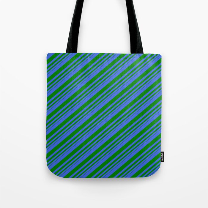 Royal Blue and Green Colored Lines/Stripes Pattern Tote Bag