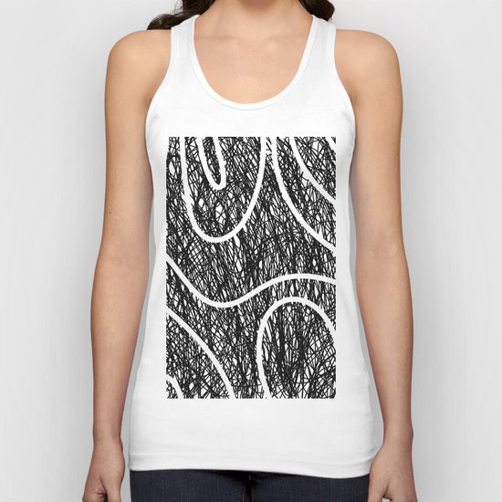 Scribble Ripples - Abstract Black and White Ink Scribble Pattern Unisex Tank Top