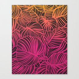 Jungle Leaves Outline - Neon Pink and Peach Canvas Print