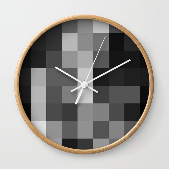 graphic design pixel geometric square pattern abstract background in black and white Wall Clock