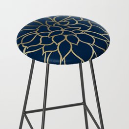 Floral Prints, Line Art, Navy Blue and Gold Bar Stool