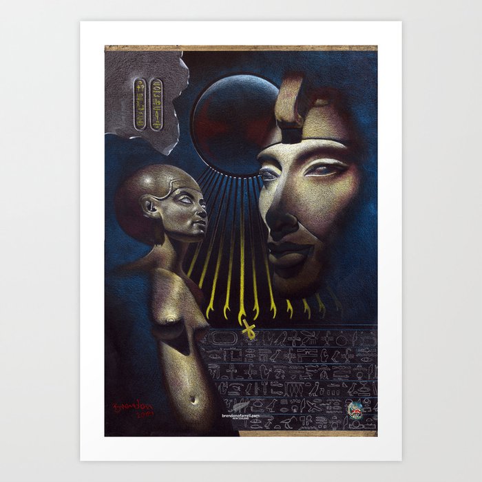 Ahkenaten, Nefertiti and the Aten. Brendon O'Farrell. Art Print