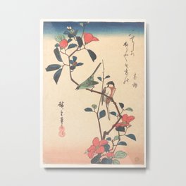 Oriental Songbirds  Metal Print | Painting, Floral, Oriental, Songbird, Wildlife, Antique, Camelia, Elegant, Chinese, Asia 