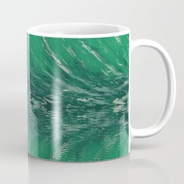 Extreme surfing pipeline wave with mirrored reflection, nazara, california, gulf of mexico, florida keys, hawaii surf landscape painting in emerald green Mug