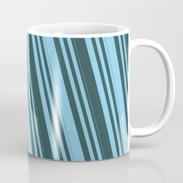 [ Thumbnail: Sky Blue and Dark Slate Gray Colored Lines Pattern Coffee Mug ]