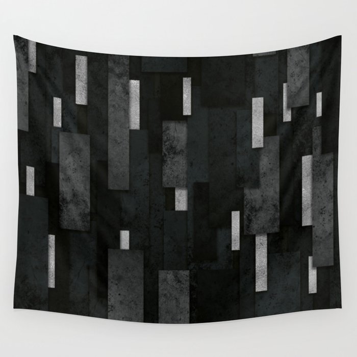 Silver and Black Urban Charcoal Spires Wall Tapestry