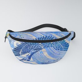 Blue Chinoiserie Watercolor Waves & Cranes  Fanny Pack
