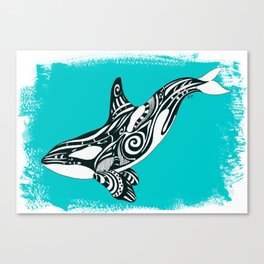 Orca Killer Whale Teal Tribal Tattoo Canvas Print