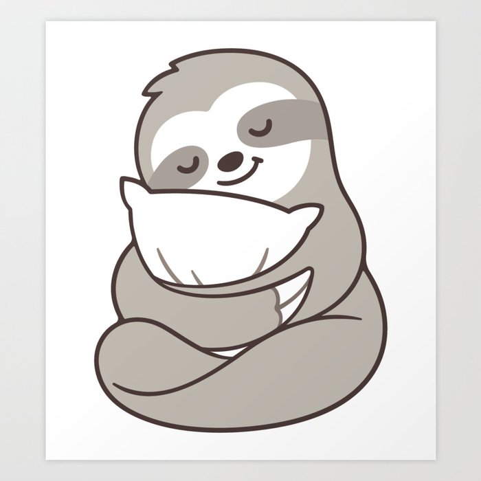 Cute sleepy sloth hugging pillow Art Print