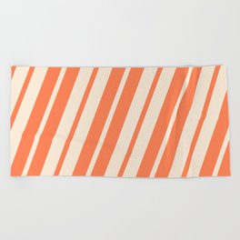 [ Thumbnail: Coral & Beige Colored Pattern of Stripes Beach Towel ]