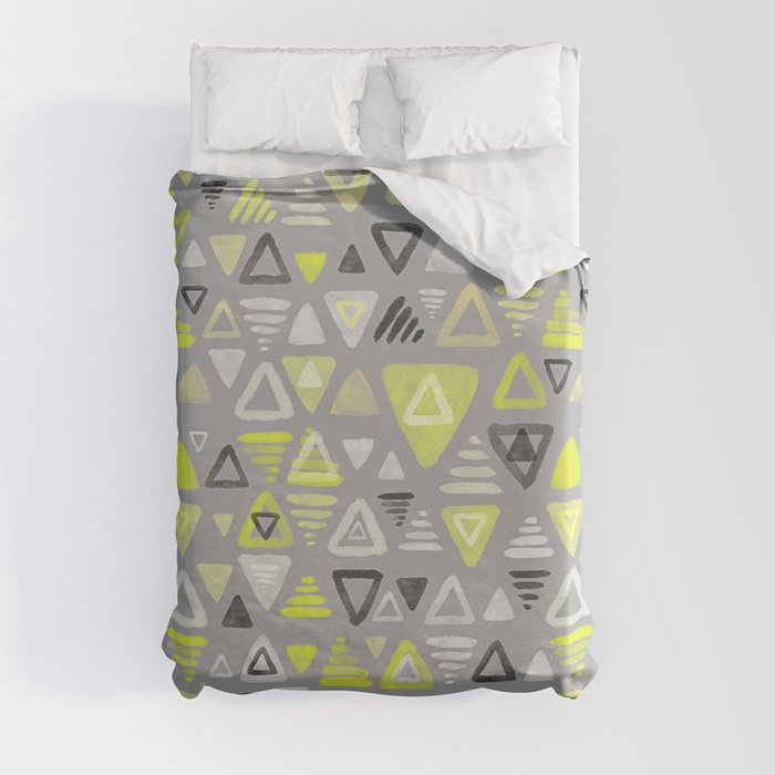 Summer Yellow Triangles on Grey Duvet Cover