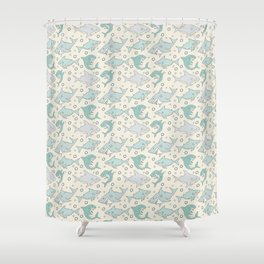 Swimming with Sharks Cream Shower Curtain