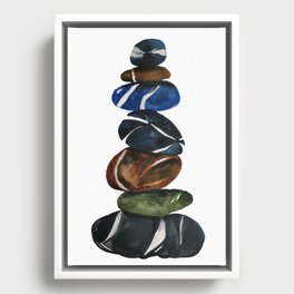 Beach pebbles stack, zen, illustration Framed Canvas
