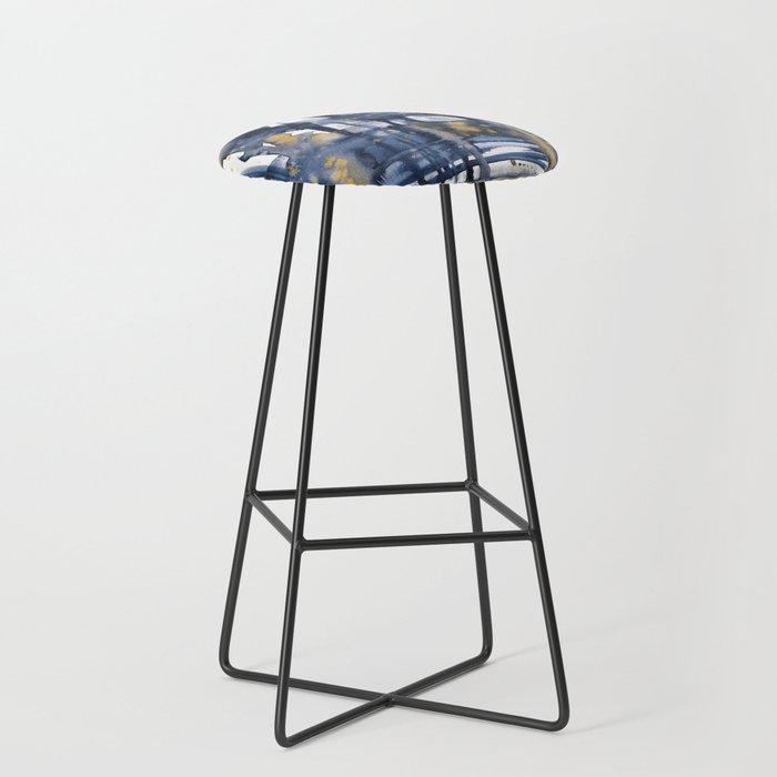 Blue and gold watercolor landscape Bar Stool