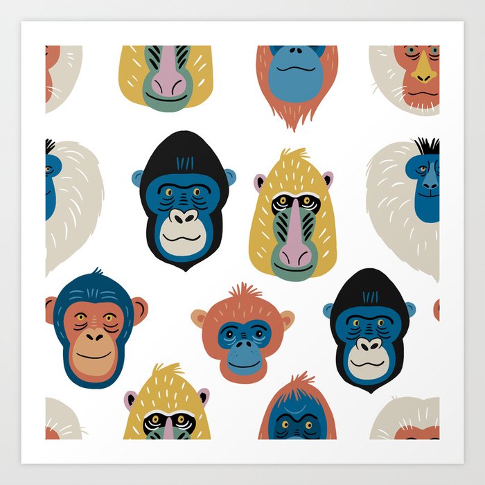 Primates Monkeys Pattern Art Print