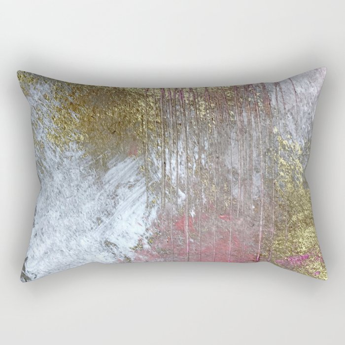Golden Girl: a pretty abstract mixed media piece in pink, white, gold, and gray Rectangular Pillow