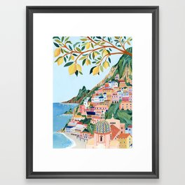Positano, Italy Framed Art Print | Travelposter, Painting, Travel, Summer, Holiday, Positano, Curated, Europe, Acrylic, Italy 
