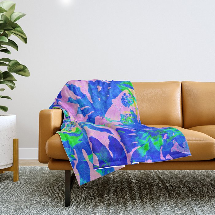 Tropical Adventure - Neon Blue, Pink and Green #tropical #homedecor Throw Blanket