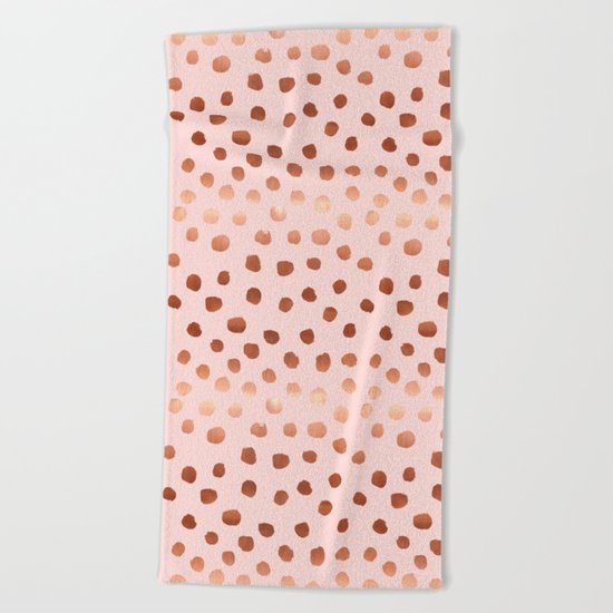 Rose Gold pastel pink polka dot painted metallic pattern basic minimal pattern print Beach Towel
