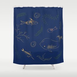 Hand Drawn Marine Life Shower Curtain