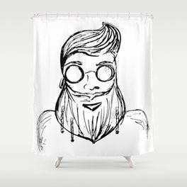 Portrait of a brutal hipster man in the technique of ink sketch. Shower Curtain