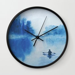 Blue Kayaker at Dawn Wall Clock