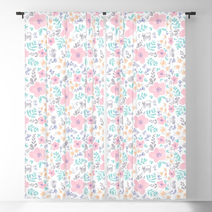 Cats and Flowers Blackout Curtain