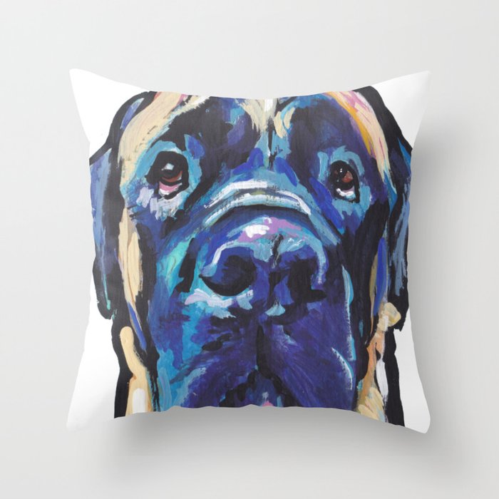 Fun ENGLISH MASTIFF Dog bright colorful Pop Art Painting by LEA Throw Pillow