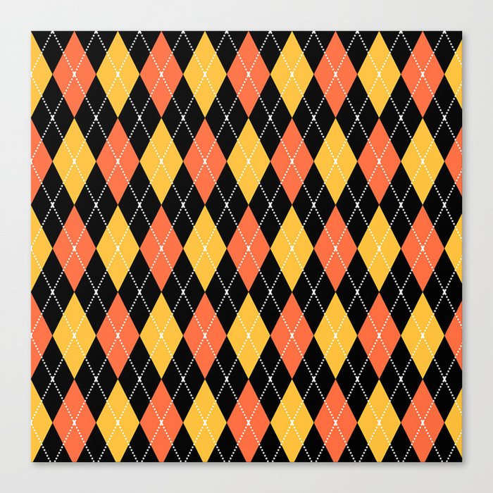 Salmon Orange And Yellow Argyle Pattern Diamond Geometrical Quilt Knit Sweater Tartan  Canvas Print