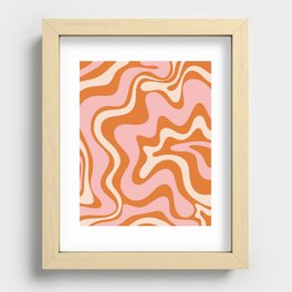Liquid Swirl Retro Abstract Pattern in Orange Pink Cream Recessed Framed Print