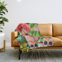 Frida Kahlo Floral Exotic Portrait Throw Blanket