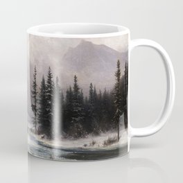 Gabriel Loppé - Winter in the Meiringen Valley 1866 Coffee Mug | Outdoors, Cold, Nature, Painting, Christmas, Valley, Landscape, Cabin, Woods, Canvas 