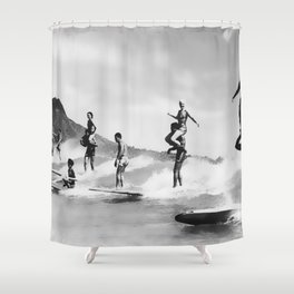 Vintage Surfing in Hawaii Shower Curtain