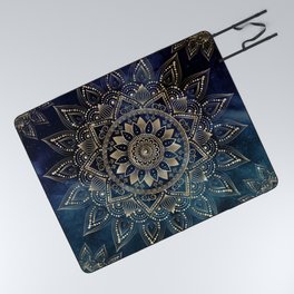 Elegant Gold Mandala Blue Galaxy Design Picnic Blanket