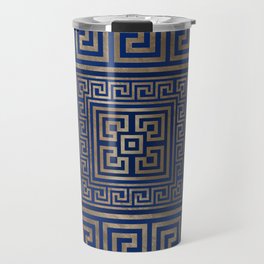 Greek Key Ornament - Greek Meander -gold on blue Travel Mug