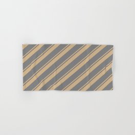 [ Thumbnail: Tan and Grey Colored Pattern of Stripes Hand & Bath Towel ]