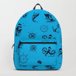 Turquoise And Blue Silhouettes Of Vintage Nautical Pattern Backpack