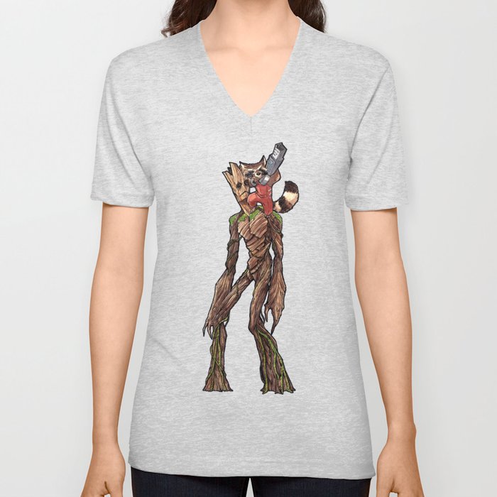 Rocket and Groot V Neck T Shirt