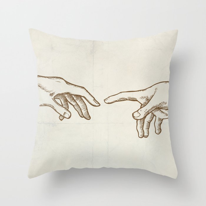 Creation of Adam hand draw Throw Pillow