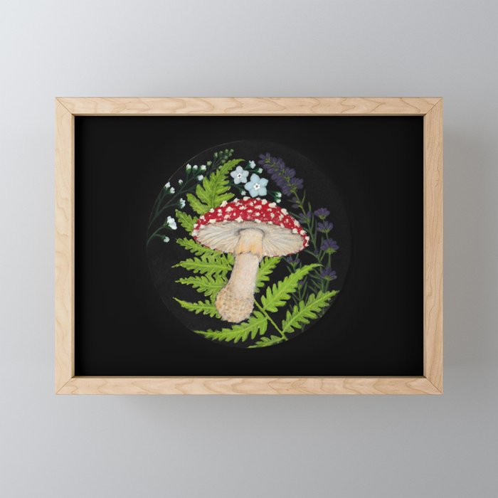 Mushroom, Fern & Flowers Framed Mini Art Print