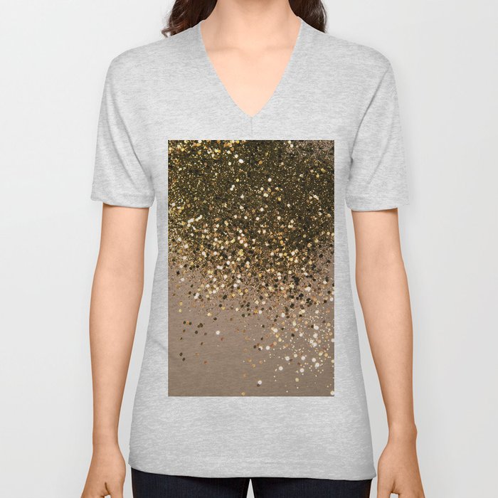 Sparkling Gold Brown Glitter Glam #1 (Faux Glitter) #shiny #decor #art #society6 V Neck T Shirt