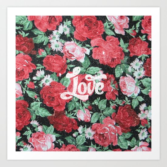 Red Pink Roses Chic Love Vintage Floral Pattern Art Print