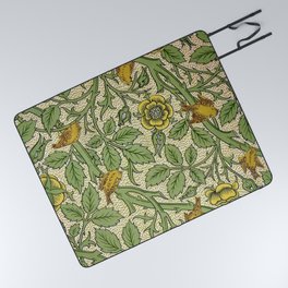 William Morris Yellow Begonia and Songbirds Textile Tapestry Pattern Picnic Blanket