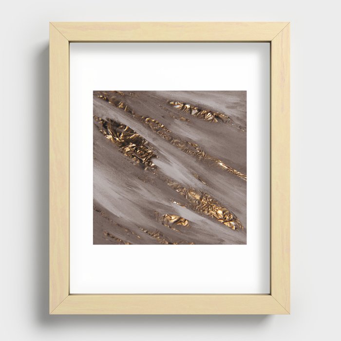 Brown Paint Brushstrokes Gold Foil Recessed Framed Print
