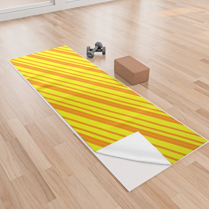 Dark Orange and Yellow Colored Lined/Striped Pattern Yoga Towel