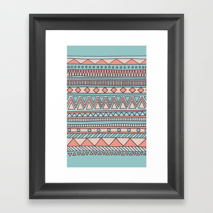 Tribal #4 (Coral/Aqua) Framed Art Print