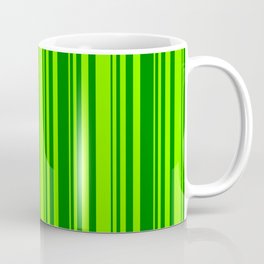 [ Thumbnail: Chartreuse & Green Colored Striped/Lined Pattern Coffee Mug ]